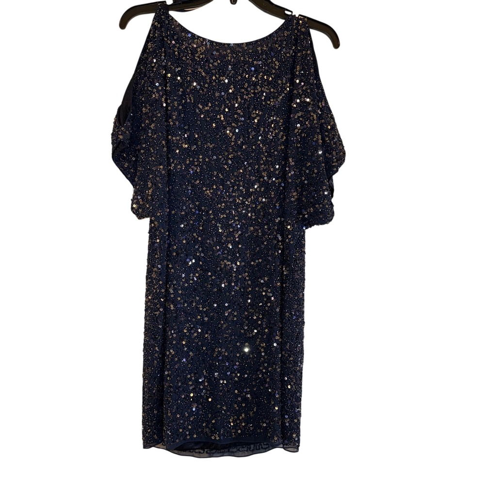 Aidan Mattox Navy Blue Sequin Cold Shoulder Party Dress Size 4 - Picture 2 of 9
